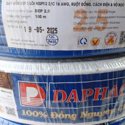 Dây điện đôi mềm DAPHACO 2x1.5mm, 2x2,5mm cuộn dài 100 mét